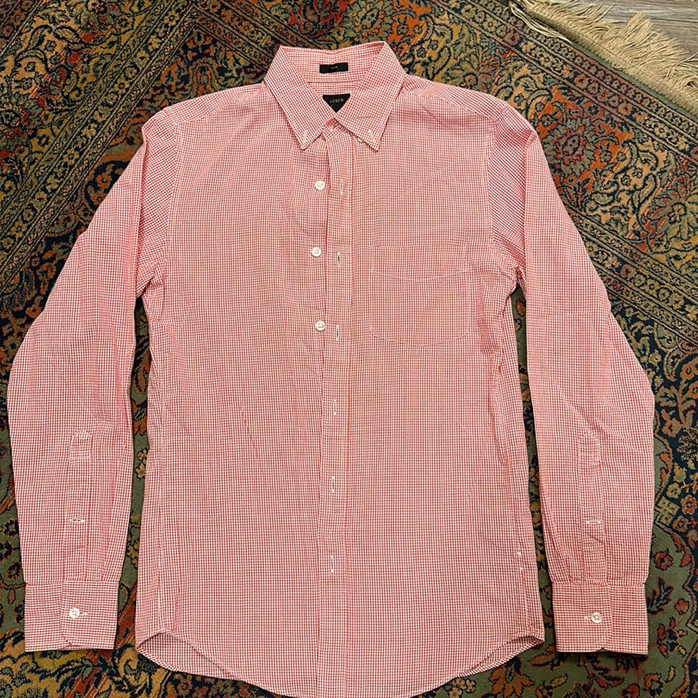 J. Crew Slim Long Sleeve Button Down Shirt Men's XS Pink Gingham Seersucker